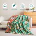 Boho Throw Blanket - 90"x90" 100% Cotton Ultra Soft Lightweight Spring Blanket, 4-Layer Breathable Muslin Blankets for Bed Couch, Reversible Green Floral Printed Bohemian Cotton Quilt