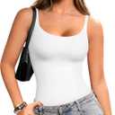 LODAY Compression Tank Tops Women Shapewear Tummy Control Body Shaper Scoop Neck Camisole Tops (Large, White)