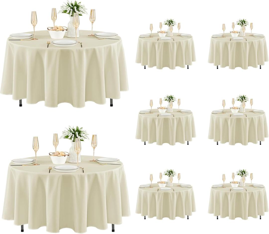 Fitable 8 Pack Round Tablecloths: Stain Resistant Wrinkle Free Circle Table Clothes, Washable Reusable Polyester Table Covers for Wedding Party Birthday Banquet Reception(Ivory, 70 Inch)