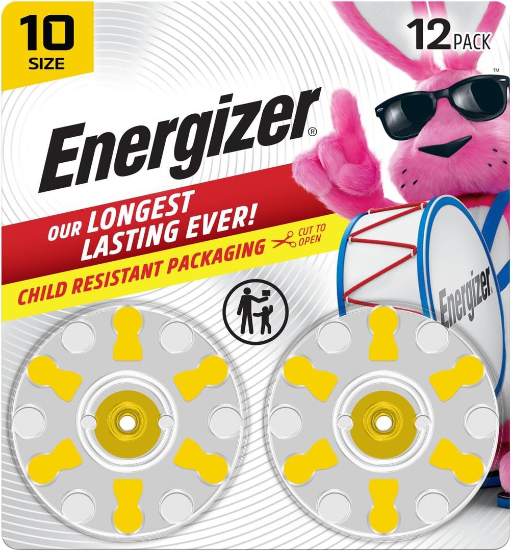 Energizer Hearing Aid Batteries Size 10, Yellow Tab, 12 Pack