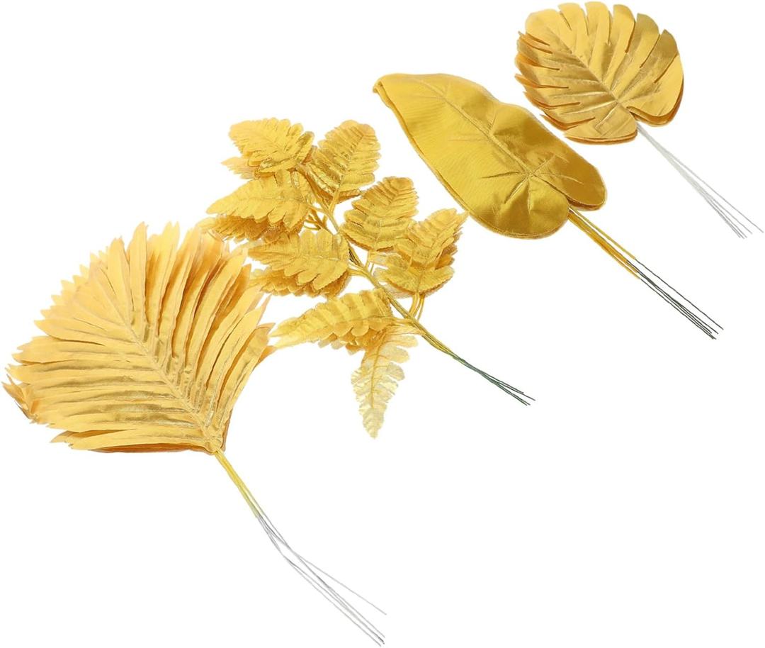 20pcs Artificial Golden Tropical Leaves Faux Plant Decor for Weddings Parties and Home Simulation Leaves for Tropical Decor and Events