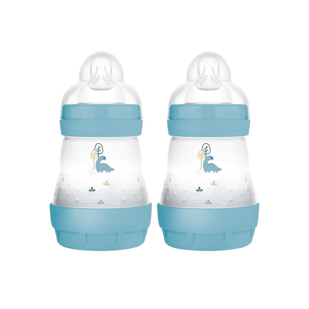 MAM 5oz Easy Start Anti-Colic Wide Neck Vented Baby Bottle, Slow Flow Breastfeeding-Like Nipple,Reduces Colic Gas & Reflux, Easy Clean, BPA Free,0+ Months, Made in Europe (2 Count (Pack of 1), Blue Teal)