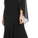 R&M Richards Women's Evening Gown W/Flowing Chiffon Capelet & Floral Accent - Formal Maxi Dress for Special Occasions (Black, XL)
