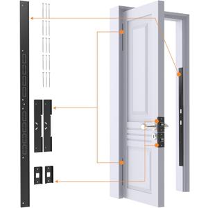 5-Piece Door Reinforcement Set for Jamb,Frame & Hinges Door Lock Security,Door Jamb Reinforcement Set,Anti Door Kick in Heavy Duty Striker Plate Kit,Tamper/Corrosion Proof Door Jamb Repair Kit (Black)