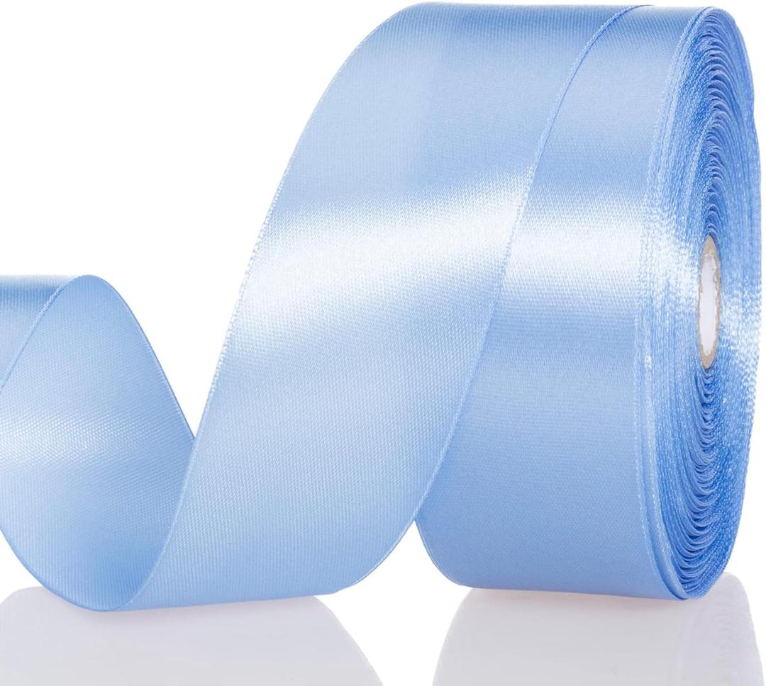 2 x 1 1/2 Inch Sky Blue Solid Satin Ribbon, 50 Yards Craft Fabric Ribbon for Gift Wrapping Floral Bouquets Wedding Party Decoration