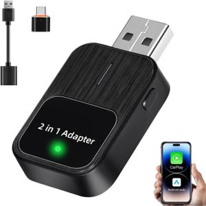 3 x 2025 Wireless CarPlay & Android Auto Adapter,2in1 Mini for iPhone & Android with 1-Tap Switch & Reset,Plug and Play Setup,Auto Connect,USB/Type-C Dongle,Low Latency,Support iOS 12+ and Android 11+