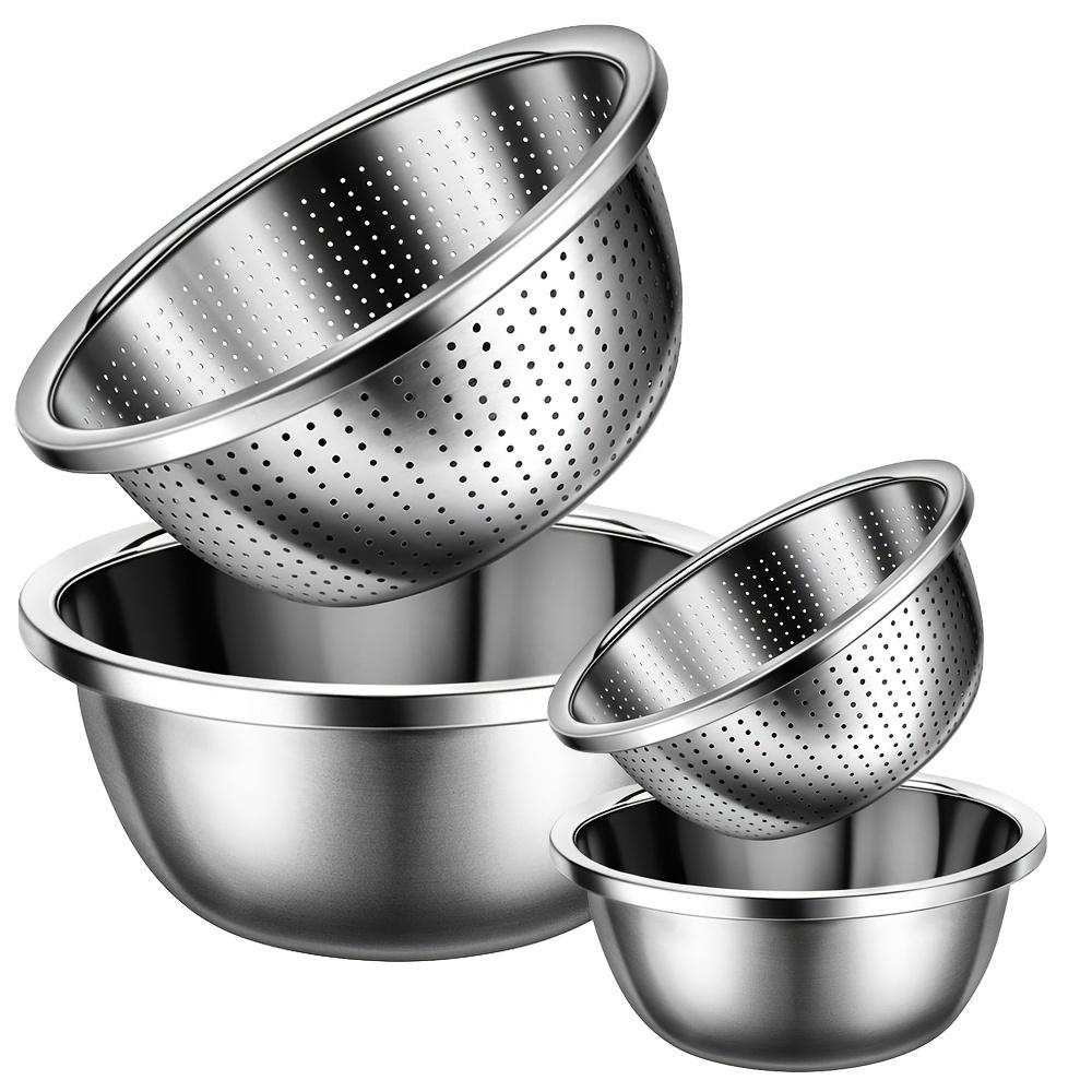 salad-bowls,4PCS Meal Prep Stainless Steel Mixing Bowls Set, and Kitchen Food Storage Organizers | Ecofriendly, Cooking and Storage Nesting Dough, Kitchen Stainless Steel Microporous Colander