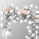 50 FT Christmas Decorations Tinsel Garland, Christmas Snowflake Garland Xmas Shiny Twist Metallic Garlands Decorations for Xmas Tree Home Indoor Outdoor Holiday Xmas Party Decor
