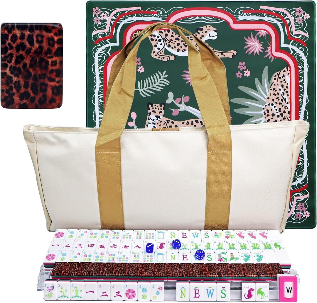 American Mahjong Game Set, Portable Carrying Bag,Acrylic 160 Tiles,Western Mahjong Tiles Set,Complete Ma Jong Set (Amber)