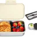 Stainless Steel Lunch Box, Leak-Proof Metal Bento Box with Adjustable Divider, Lunch Container for School Office Picnics & Travel, Microwave-Safe, White