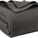 100% Cotton Blankets for Bed - Waffle Weave Blankets for Summer, Lightweight and Breathable Soft Woven Blanket for Spring (Dark Grey, Queen (90" x 90"))