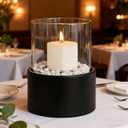 EastFlame Tabletop Pillar Hurricane Candleholder with Decorative Stones - Suitable for Dia 3" and Below Pillar Candles and Scented Candles, Gift for Lovers' Gathering, Home Decor, Parties & Weddings (Black 01)