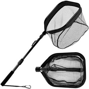 Floating Fishing Net for Steelhead, Salmon, Fly, Kayak, Bass,Trout Fishing, Catfish, Rubber Fish Net for Easy Catch & Release,Fishing Gear with Telescoping Handle Easy Transportation & Storage