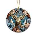 3D Effect Christmas Ornament 2024 | 3D Illusion Floral Deer Ceramic Ornament, Trendy Christmas Ornament, Winter Floral & Botanical, Modern Farmhouse Decor (Oh Deer)