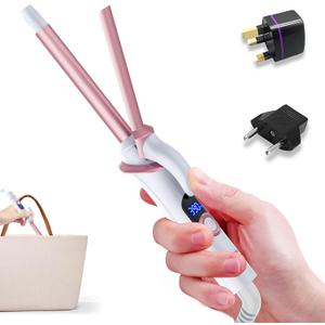 Mini Curling Iron for Short Hair Dual Voltage with European UK Plug Adapter 1/2 Inch Travel Size Small Barrel Curling Iron to Medium Bouncy Curls with 30S Fast Heating, 5 Temps for Global