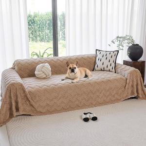 Sherpa Fleece Couch Cover for 3 Cushion Sofa, Brown, 71" x 150" - Pet Proof Sofa Covers Heavy Duty Scratch Resistant Pet Friendly Furniture Cover - Easy Install, Machine Washable