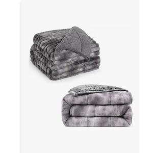 Sherpa Fleece Weighted Blanket Queen Size 60"x80" 15lbs(Grey) + Adult Weighted Blanket Queen Size 60"x80" 20lbs(Grey)