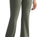 RUNNING GIRL Womens Ribbed V Crossover High Waist Yoga Pants Flare Leggings for Women with Side Pockets (Green, M)