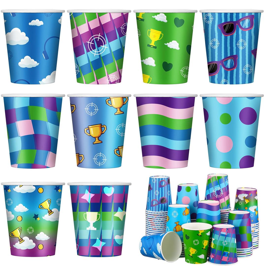 Vesici 100 Pcs Cartoon Video Game Party Supplies 9 oz Disposable Paper Cups Llama Themed Party Cups for Girl Boy Battle Gamers Birthday Baby Shower Decorations