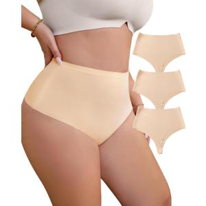 High waisted thong underwear for women Plus size seamless thongs for curvy women No show Panties (Beige, XL)