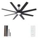 26 inch Ceiling Fans with Lights and Remote, Indoor/Outdoor Black Ceiling Fan for Living Room Patio, 6 Speeds Slient Reversible DC Motor, 3CCT, Timer, 2 Downrods, 8 Blades