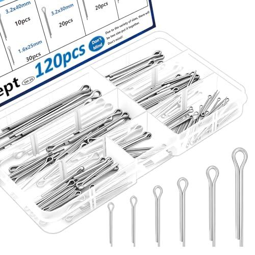 Seept 120Pcs Cotter Pins 304 Stainless Steel Cotter Pins Assortment Kit Tractor Pin Used for Hitch Pin Lock System, Trucks, Engine Repair in Towing Hitch Clips & Pins