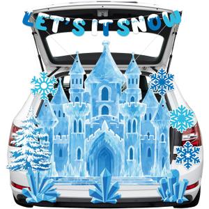 Halloween Trunk or Treat Decorations Kit Ice Snow Castle Trunk Decoration Kit Blue Ice Castle Background Snow Party Decorations Banner for Car Decoration for SUV Garage Church Party Decors Supplies