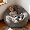 ENBAOHUI Bean Bag Chairs with Memory Foam Chairs for Kids Teens Toddler Faux Fur Sofa Chair with Handle Grey