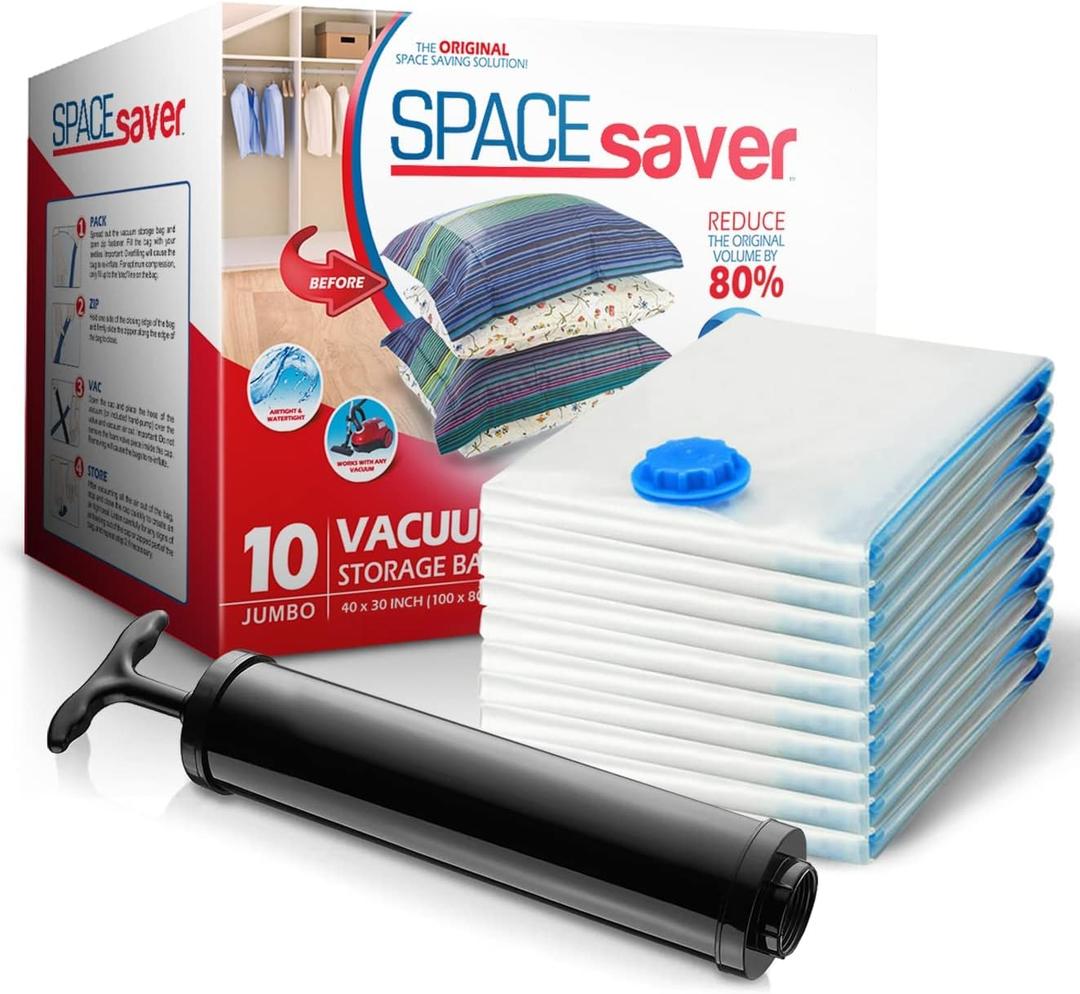 10 Pack Jumbo Vacuum Storage Bags for Comforters, Blankets & Clothes  Jumbo Vacuum Sealed Compression Bags with Hand Pump  Space Saver Storage Bags for Bedding, Moving, Travel & Organization