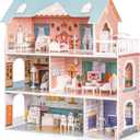 ROBUD Wooden Dollhouse with Furniture Blue for Girls 3-6, 3-6 Years Old