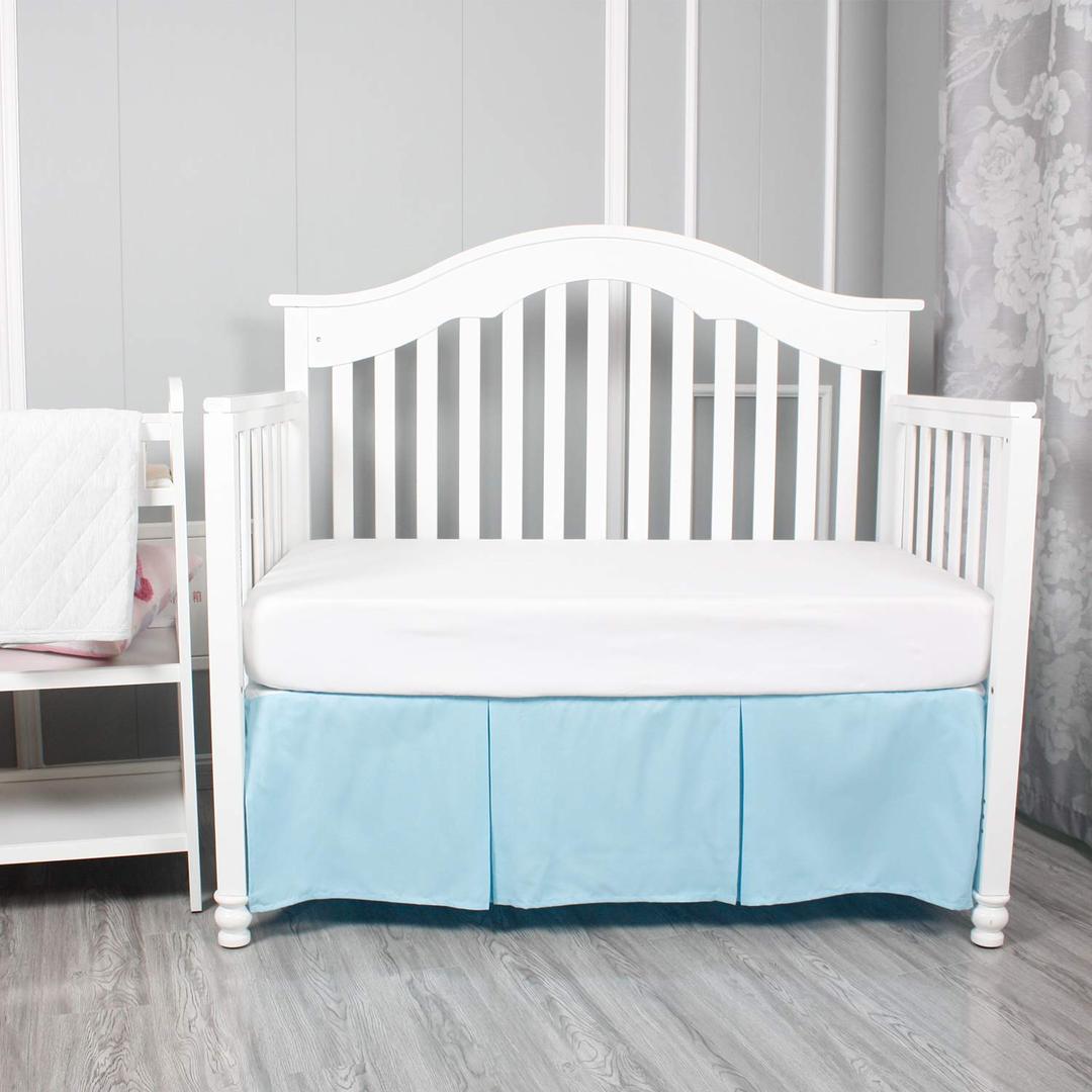 Belsden Blue Crib Skirt with Durable Woven Platform, Both Long Sides Pleated, Split Corners Dust Ruffle for Easy Placement Inside of Standard Crib Bed, 14 Inches (36cm) Length Drop, Blue