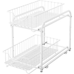AIYAKA 2 Tier Stackable Sliding Basket Organizer Drawer For Kitchen And Bathroom/Cabinet Drawers,White