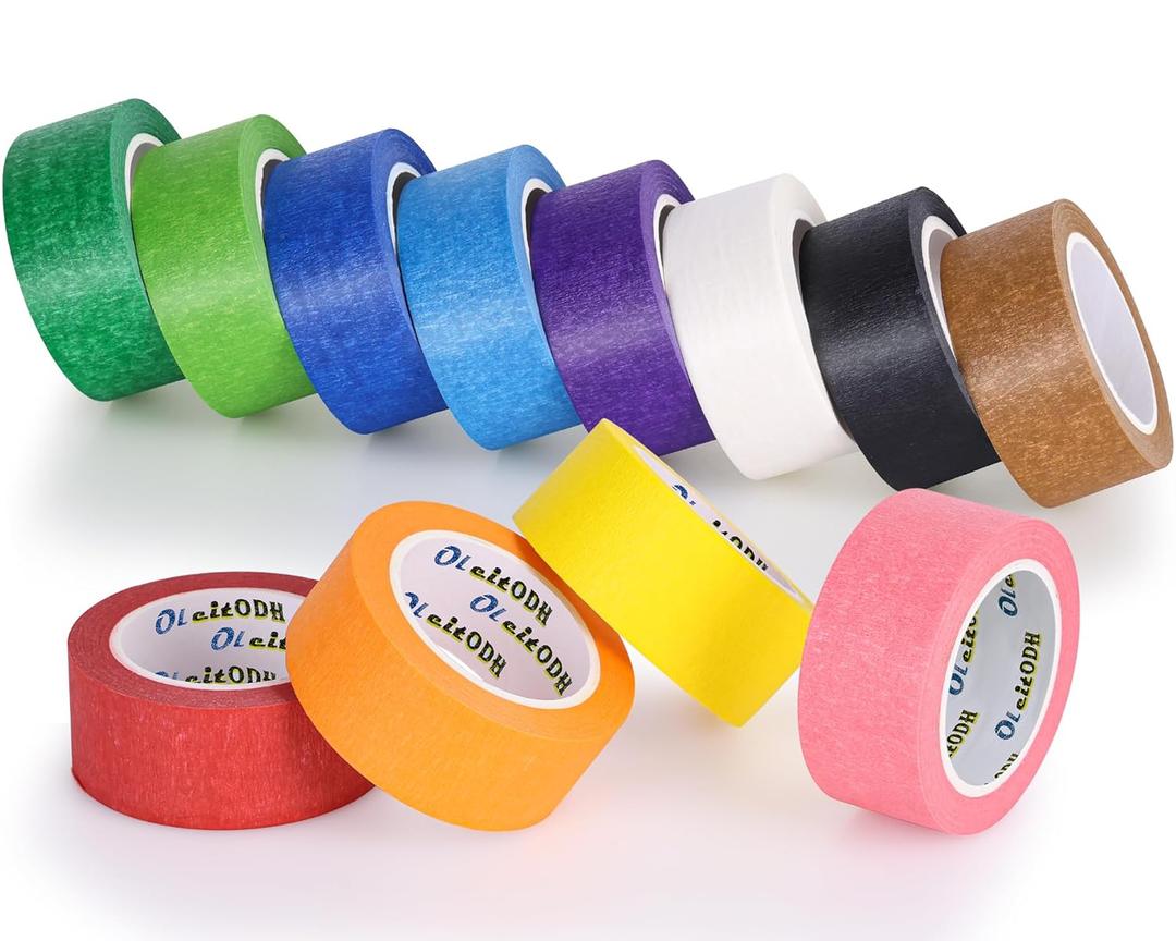 Oleitodh 12 Rolls Colored Masking Tape-1 inch x 1080 Ft Painters Tape, Rainbow Colors Rolls Bulk Colorful Paper Marking Tape Decorative Arts Crafts Labeling DIY School Classroom Supplies