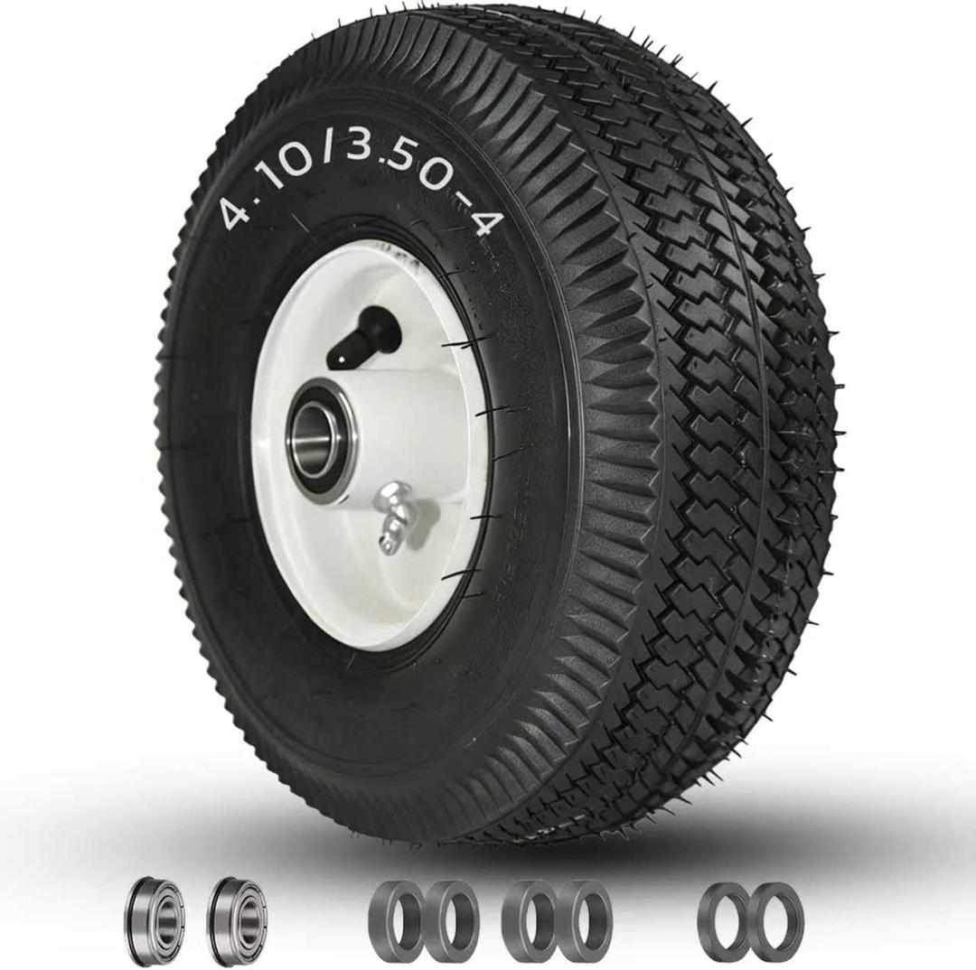 4.10/3.50-4 Tubeless Lawn Mower Tire, 105-3471 Front Wheel and Tire Assembly, 3/4" Bearing with 5/8" Extra Bearings, 4-1/4" Hub Length, Compatible with Toro TimeCutter and Exmark, 1 Pack