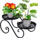 Santentre 2 Tier Black Plant Stand, Metal Flower Stand Indoor Outdoor
