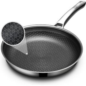 Non Stick Frying Pans 12 inch, Hybrid Frying Skillets Nonstick,non stick Stainless Steel Pans, Dishwasher and Oven-Safe Chef Pan, Induction Compatible Cooking Pan, PFOA Free Cookware