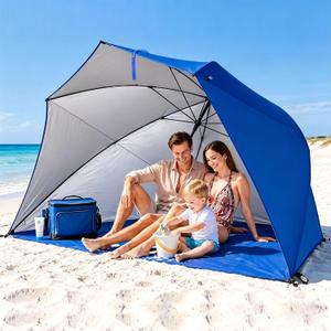 HOMEDEMO 9.5FT Oversized Beach Umbrella Shelter with Patented Side Panels, 3-in-1 Canopy Umbrella Shade Tent for Sports Games, Beach, Picnic, Bleacher Blue