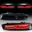 VLAND LED Smoked Tail Lights Compatible For Chevy Camaro Coupe 2016 2017 2018, With Sequential Red Turn Signal lights, daytime running Rear lamps Assembly