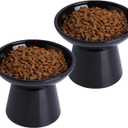 6.2 Inch Extra Wide Elevated Ceramic Cat Bowls, Food and Water Bowl Set for Elder Big Cats Small Dogs, Raised Design for Pet Easy Eating, Protect Cat's Spine Set of 2(Black)