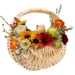 Rattan Half Moon Wicker Basket, Small Wicker Woven Basket with Handle, Woven Wedding Flower Girl Baskets, Picnic Basket, for Home Wedding Decor, Photo Props, Camping (Orbicular)