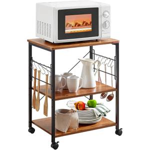 Mr IRONSTONE Microwave Cart 23.7'' for Small Space, 3-Tier Microwave Stand Coffee Cart Rolling Kitchen Utility cart on Wheels, Vintage