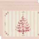 Artoid Mode Xmas Pine Pink Winter Placemats Set of 4, 12x18 Inch Seasonal Christmas Table Mats for Party Kitchen Dining Decoration