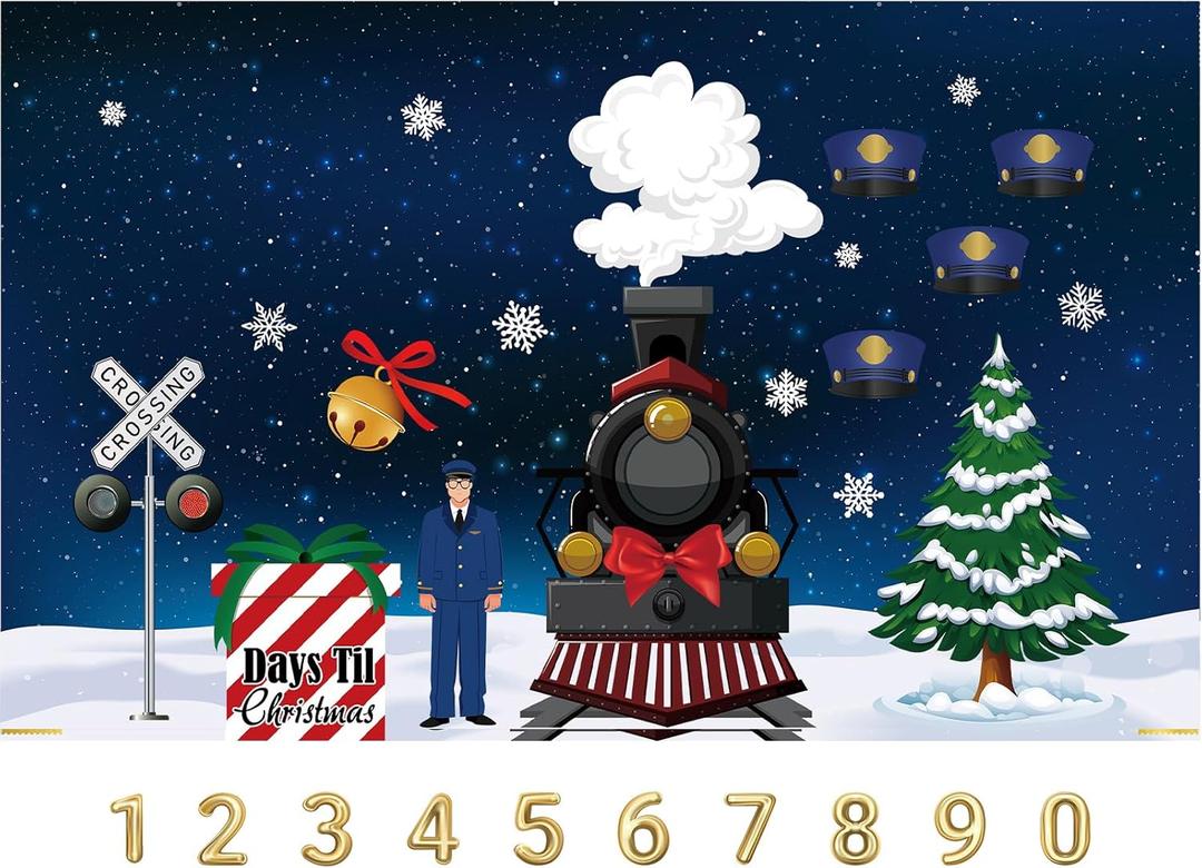Spiareal Large Christmas Train Bulletin Board Set Winter Express Classroom Decorations Train Hat Paper Cutout for Bulletin Board Wall Chalkboard Christmas Party Snowy Holiday Decor Photography Event