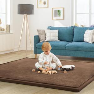 Baby Play Mat for Floor Tummy Time Mat Nursery Muscle Area Rug Playroom Tatami 79"x118" Memory Foam 1.3" Thick Crawling For Babies, Toddlers, Infants, Kids, Floor, Coffee (Chestnut)