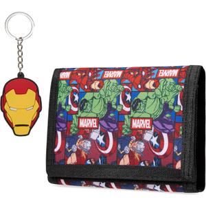 Marvel Spiderman Boys Wallet and Keychain Avengers Trifold Wallet with Card Slot Coin Purse Kids Gifts Set (Multi Avengers)