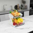 Dorhors Fruit Basket for Kitchen, 2 Tier Fruit Bowl,Kitchen Counter Organizer,Wooden Vegetable Holder for Countertop,Bread Storage Basket Stand (Rustic White)
