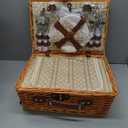 Picnic Basket Set for 4 with Waterproof Blanket Mat Insulation Bag Wicker Floral Brown Classic Fresh for Wedding Birthday Summer Camp Outdoor Camping Beach Travel Christmas (Brown and White Flower)