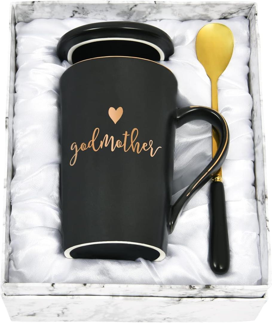 YHRJWN - Godmother Gifts, Gifts for Godmother from Godchild, Pregnancy Announcement Baptism Birthday Christmas Presents, God Mother Mug 14 Oz with Gift Box Black