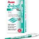 Pentel Sunburst Metallic Gel Pen, 0.8mm Tip Writes 0.4mm Line, Green/Transparent Barrel Green Ink, Box of 12 (K908-MD)