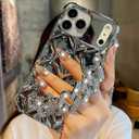 for iPhone 17 Pro Max Glitter Diamond Case with Wrist Strap Loop,Cute Bling Rhinestone Sparkle Shiny Soft TPU Silicone Shockproof Women Girls Protective Case for iPhone 17 Pro Max 6.9",Silver